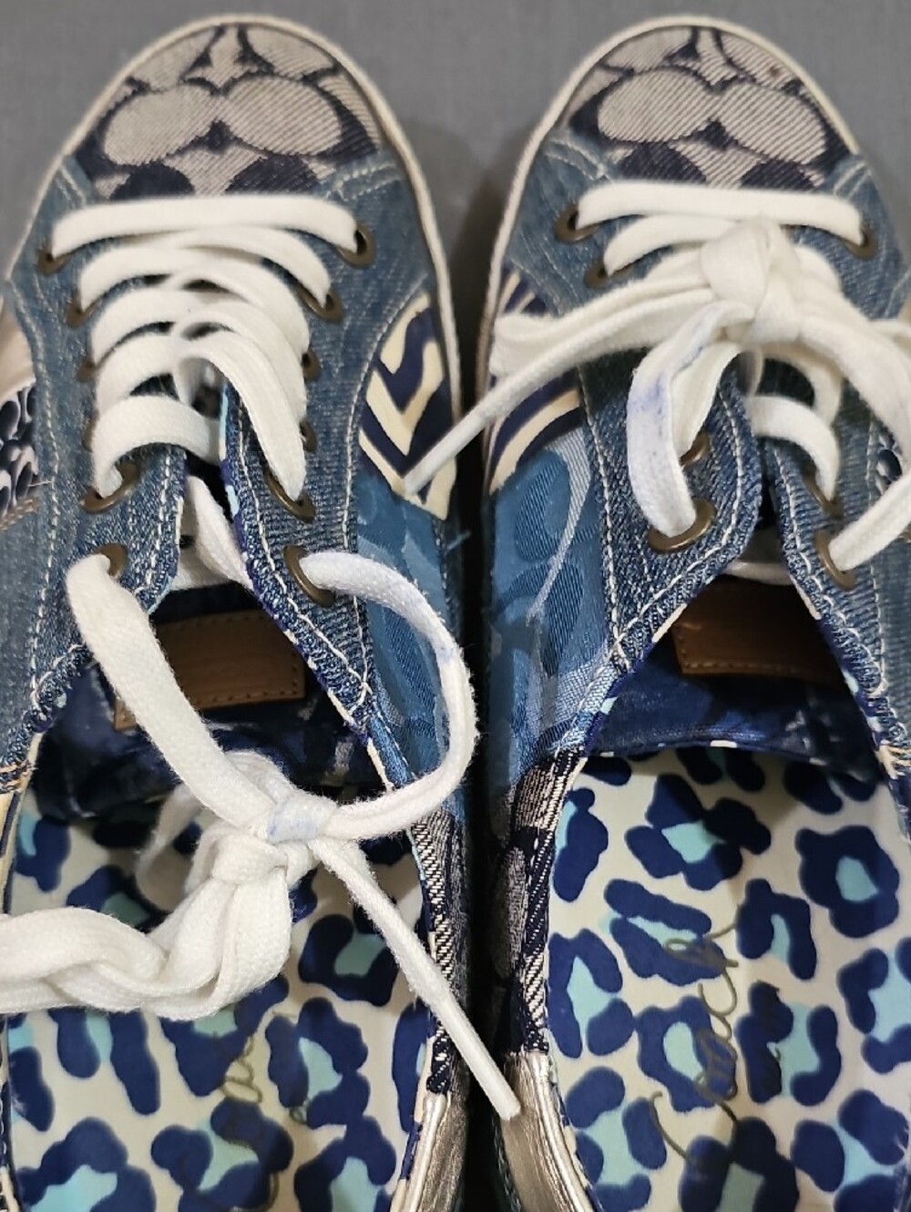 Coach Patchwork Blue Mixed-Print Lace-Up Sneakers Size 9 - Picture 10 of 12